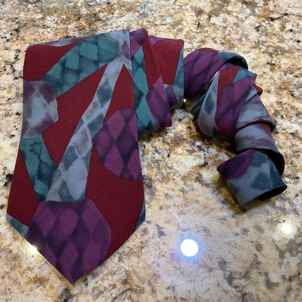 Oscar De La Renta VTG. silk Couture tie Men’s Abstract Art Deco Geo  58 1/4x4”